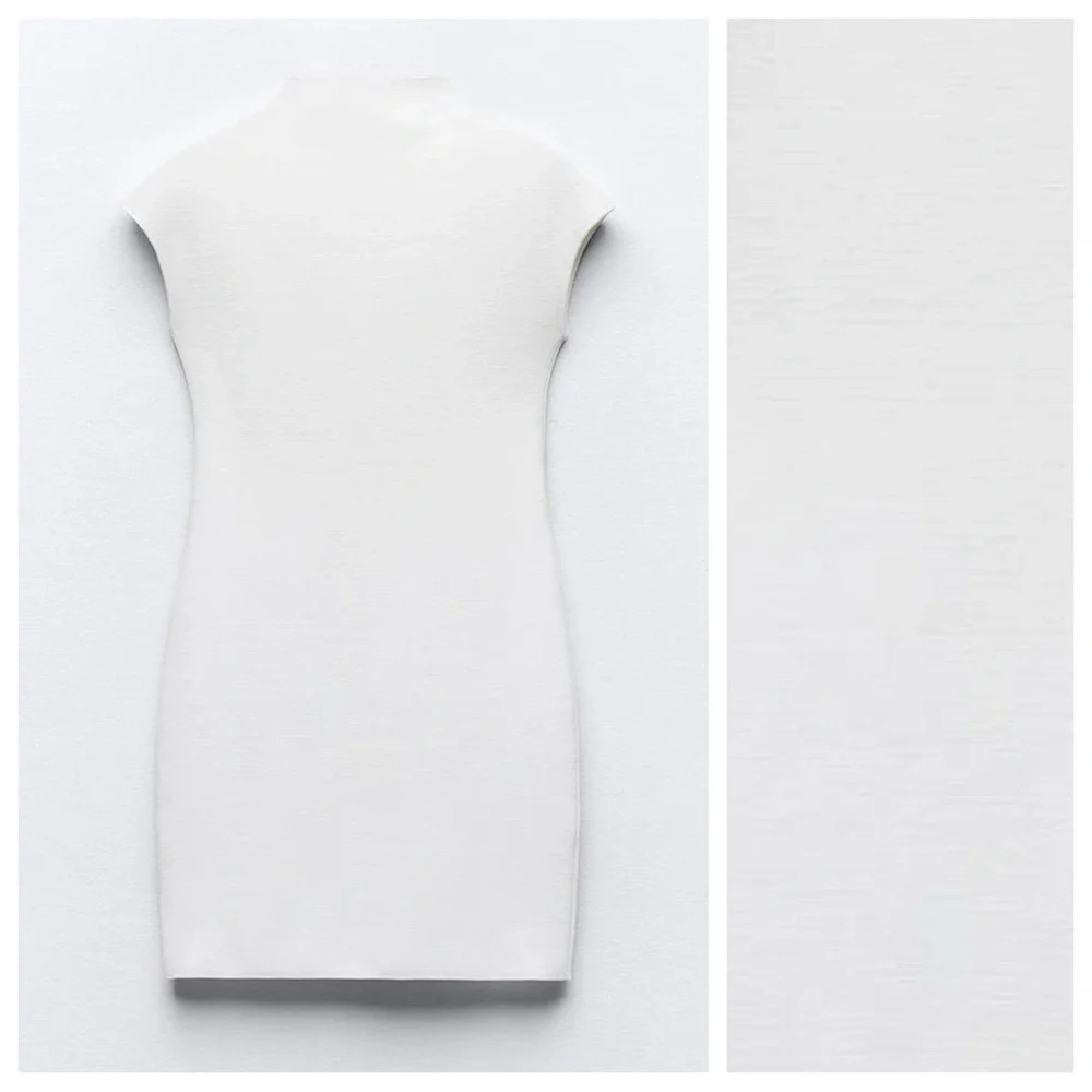 Zara White Bodycon Mini Dress with Black Pattern - Picture 6 of 11